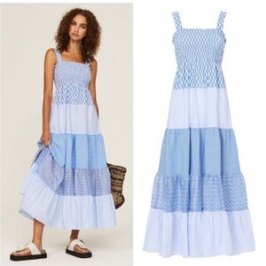 Sandro Tropea Print Linen Blend Tiered Maxi Dress